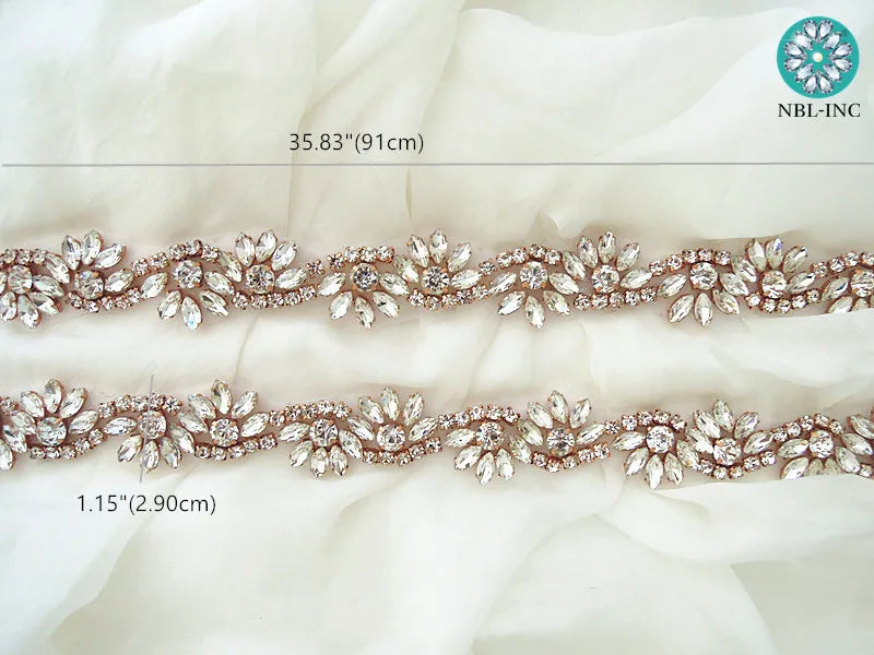 (1 YARD) Silver clear bridal beaded crystal rhinestone applique trim belt gold sewing iron on for wedding dress clothing WDD0278