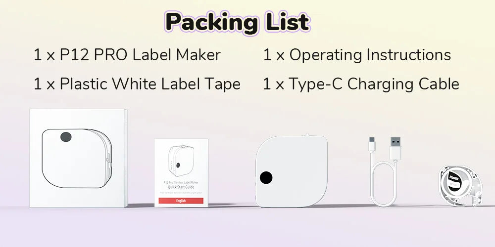 P12 PRO Label Maker Machine - Bluetooth Inkless Label Printer for Fabric & Satin Ribbon