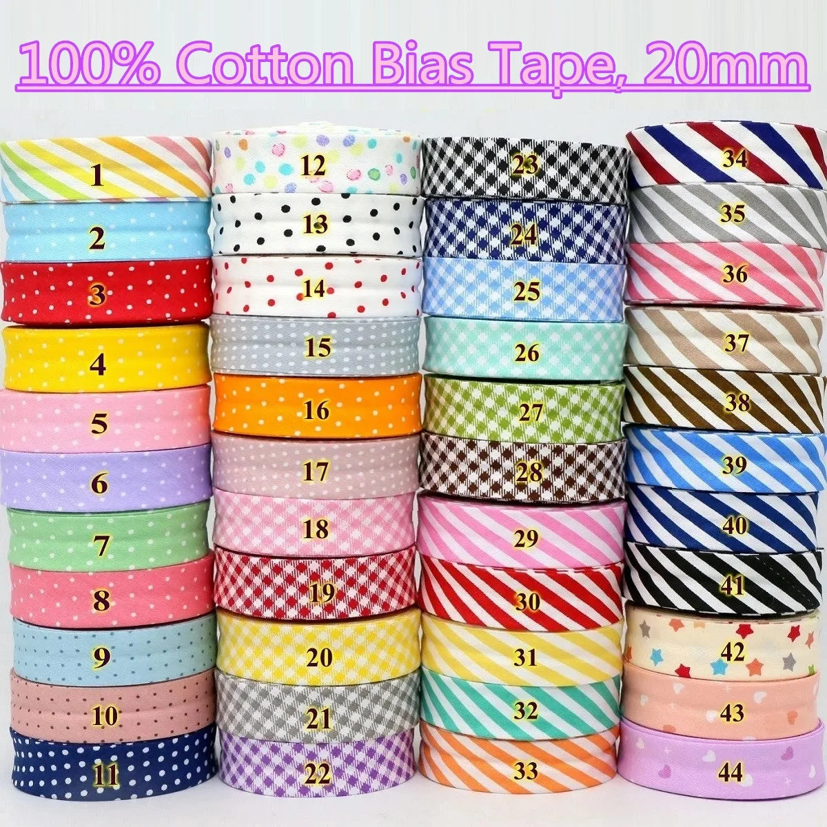 20mm Dot Print Bias Binding Tape 5m or 10m - Cotton Bias Tape for Sewing & Crafts