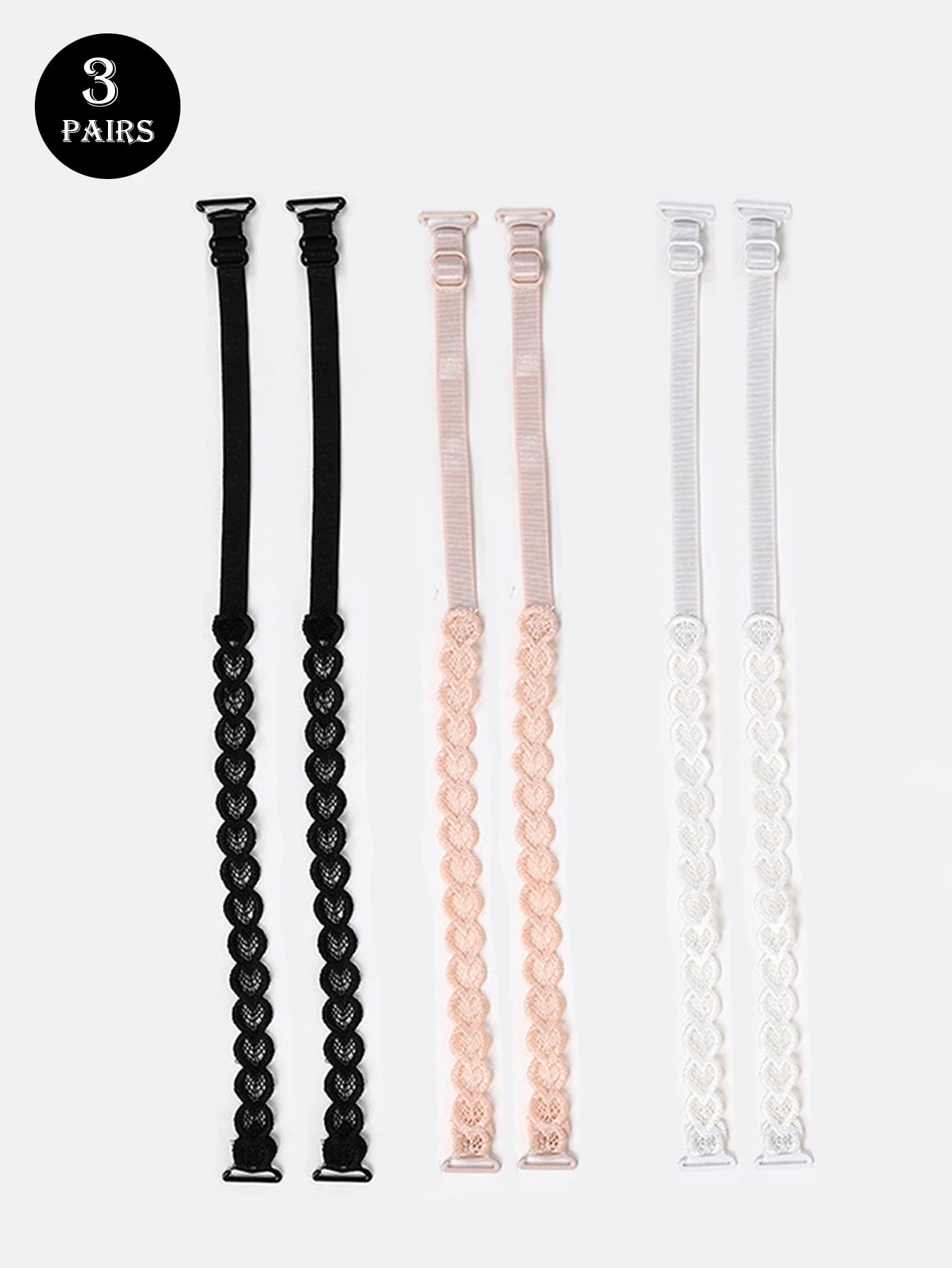 3 Pairs Lace Bra Straps - Embroidered Flower Replacement Straps Adjustable