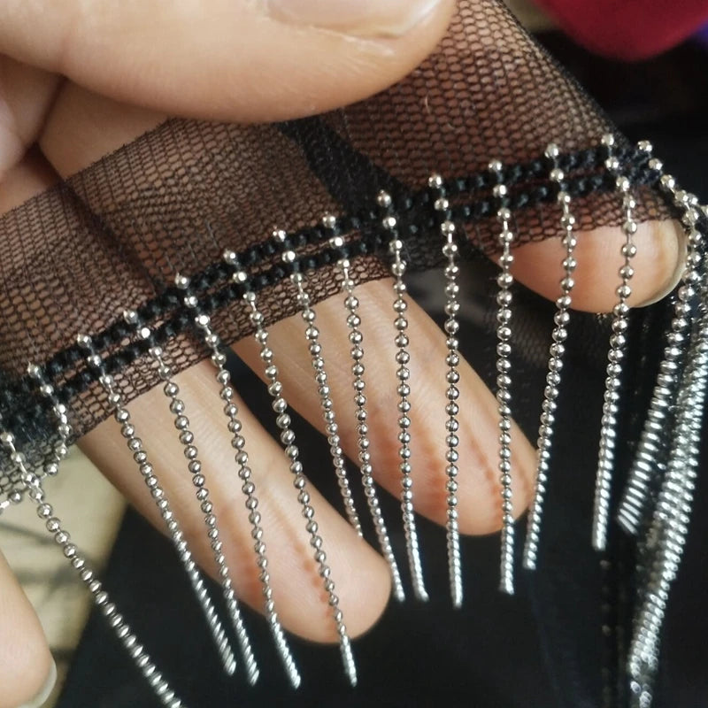 1 Yard Metal Chain Beaded Lace Fringe - Handmade Tassel Trim for Bags & Jeans