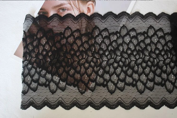 1 Meter Black Elastic Lace Trim - Floral Stretch Lace for Lingerie & Garments