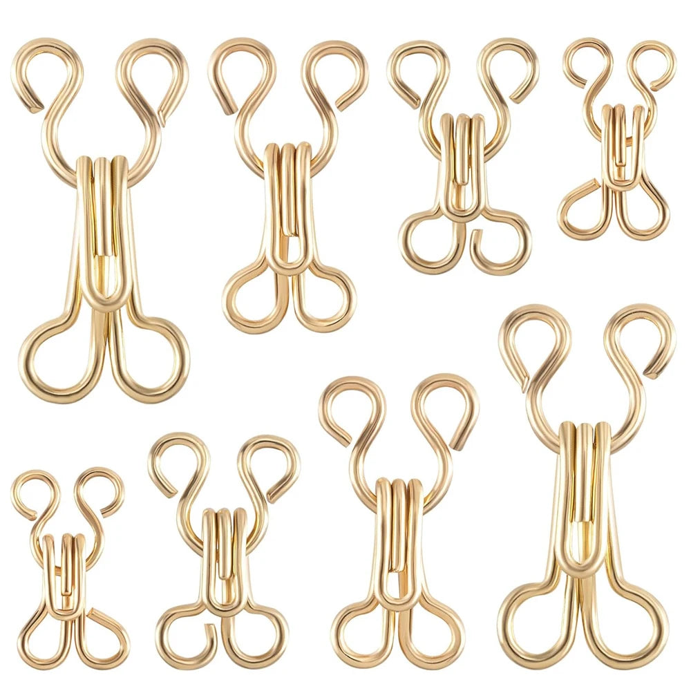 100-Pack Gold Alloy Bra Hooks and Eyes - Sew-On Closures for Lingerie & Garments