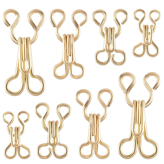 100-Pack Gold Alloy Bra Hooks and Eyes - Sew-On Closures for Lingerie & Garments