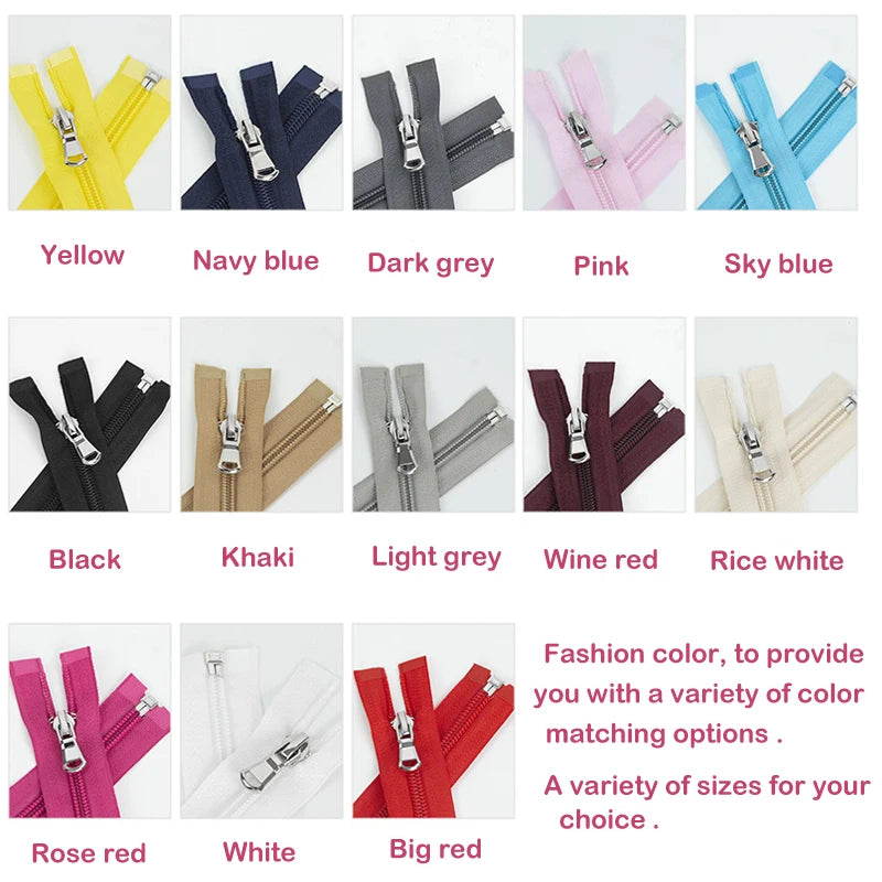 5-Pack Nylon Open-End Zippers - 40-80cm Lightweight Zippers for Jackets & Garments