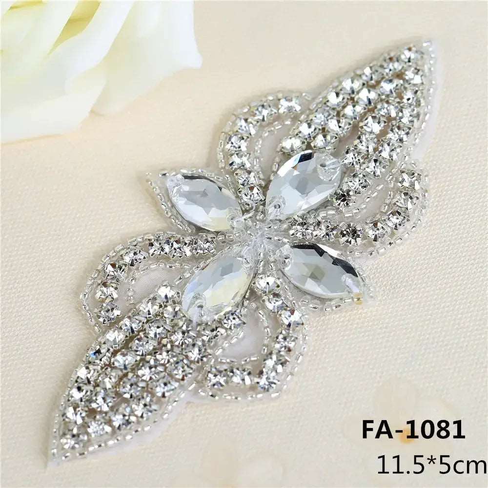 (1 piece) Sew On Strass Applique Rhinestone For Wedding Belt Pearl Patch Crystals Iron On Glass For Bridal Headband Trim