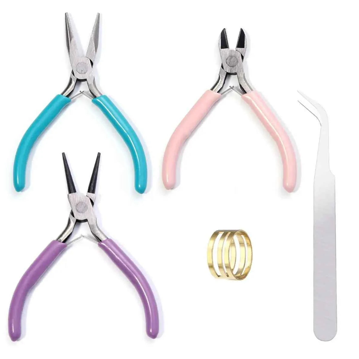 Portable Metal Pliers Tool Set - 3 or 5 Piece Jewelry Making Kit for Beading & Crafts