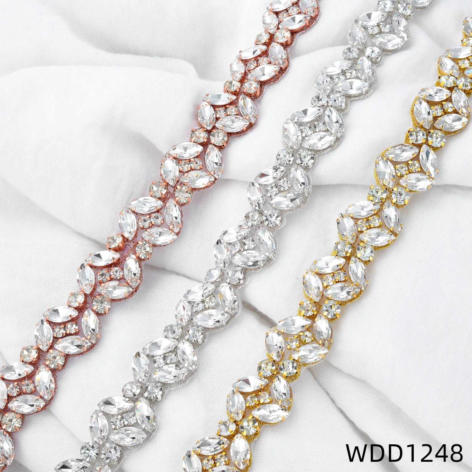 (1 YARD) Silver clear bridal beaded crystal rhinestone applique trim belt gold sewing iron on for wedding dress clothing WDD0278