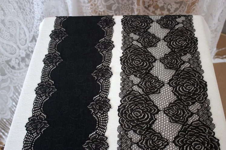 1 Meter Black Elastic Lace Trim - Floral Stretch Lace for Lingerie & Garments