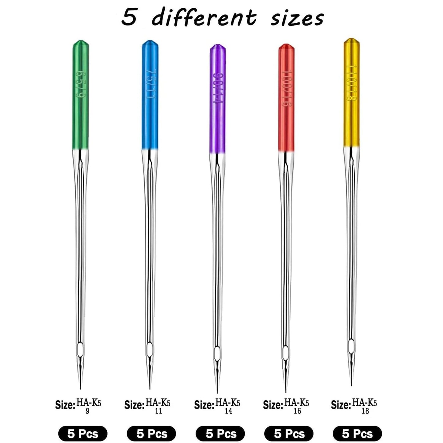 5-Pack Universal Needles for Domestic Sewing Machines - Anti-Skip (Singer, Brother, Janome)