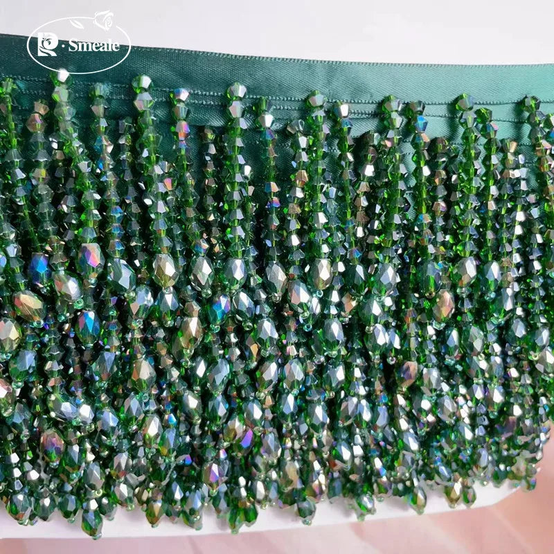 Crystal Tassels Beaded Lace Trim - 1-9 Yards Luxury Hanging Bead Fringe for Clothing & Decor