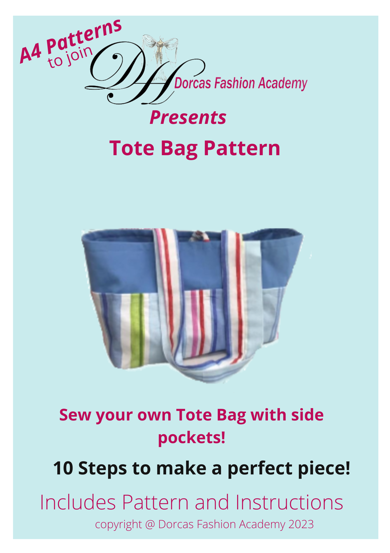 TOTE BAG PDF SEWING PATTERN AND INSTRUCTIONS