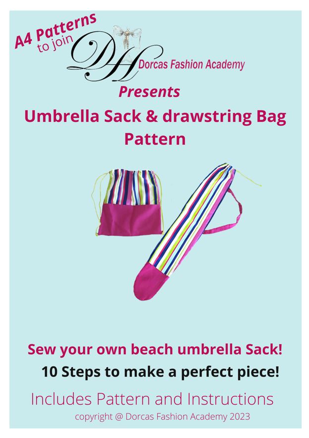 BEACH UMBRELLA & DRAWSTRING BAG PDF SEWING PATTERN & INSTRUCTIONS