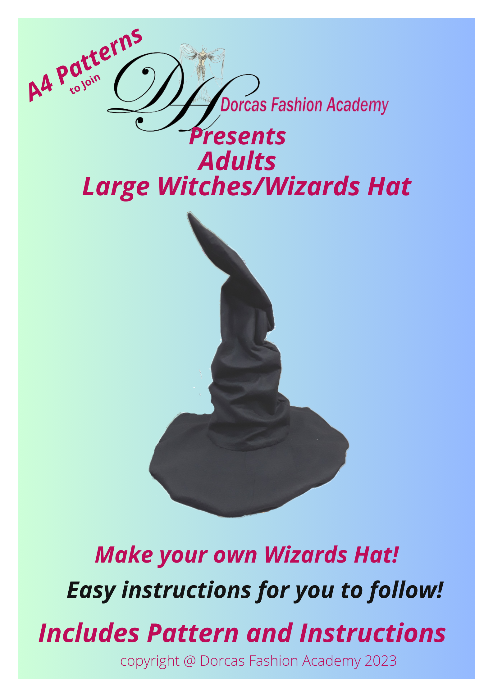 LARGE ADULTS WITCHES/WIZARDS HAT PDF SEWING PATTERNS & TUTORIAL