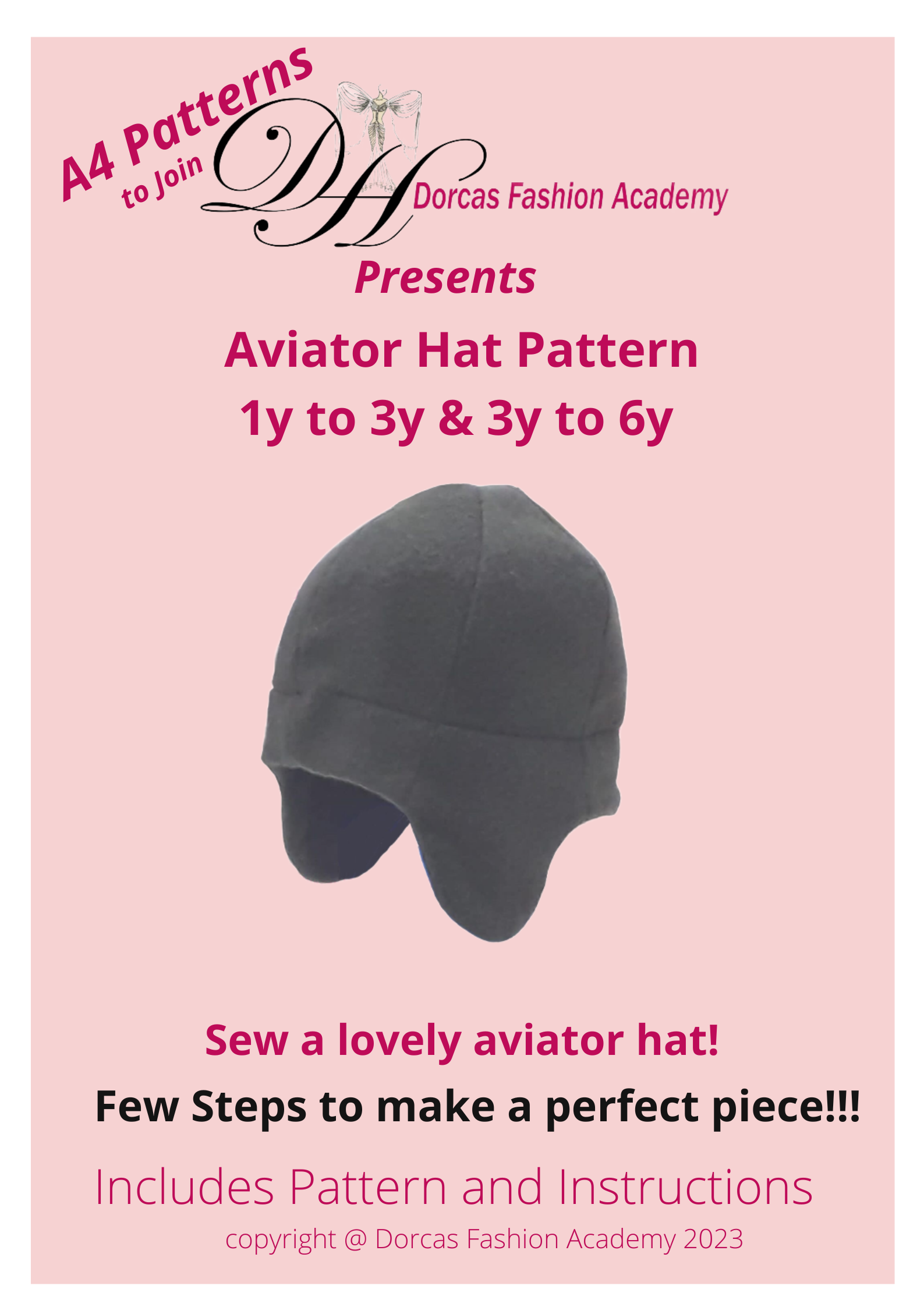 KIDS AVIATOR HAT - SEWING PDF PATTERN AND INSTRUCTIONS 2-8 YEARS