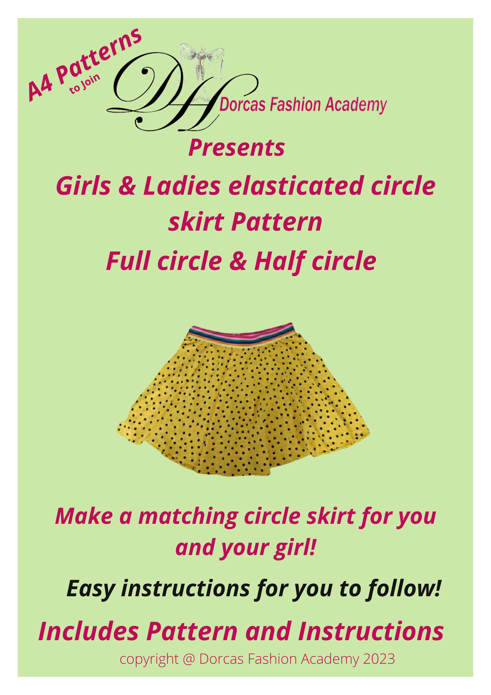 LADIES/GIRLS ELASTICATED CIRCLE SKIRT SEWING PDF PATTERNS & INSTRUCTIONS