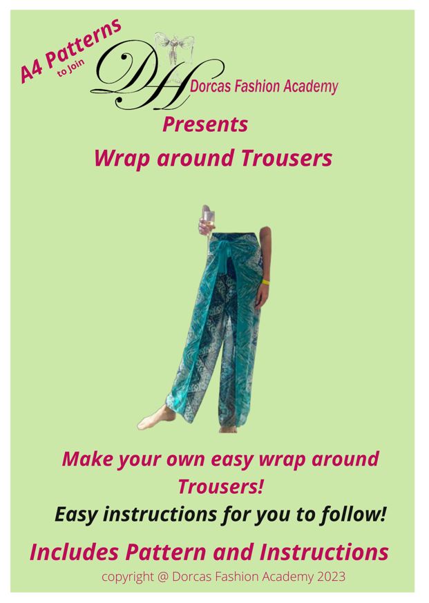 LADIES WRAP AROUND TROUSERS PDF SEWING PATTERN & INSTRUCTIONS S TO L